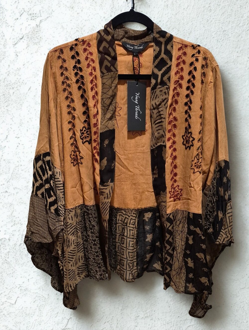 Young Threads Patchwork Boho Kimono Cardigan Large NWT